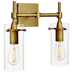 Effimero Gold Bathroom Vanity 2 Light Fixture - Modern Over Mirror Lighting with Clear Glass Shades