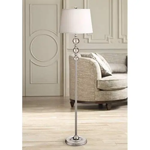 Glimmer Modern Floor Lamp Chrome Clear Faceted Crystal Glass White Fabric Drum Shade for Living Room Reading Bedroom - Vienna Full Spectrum