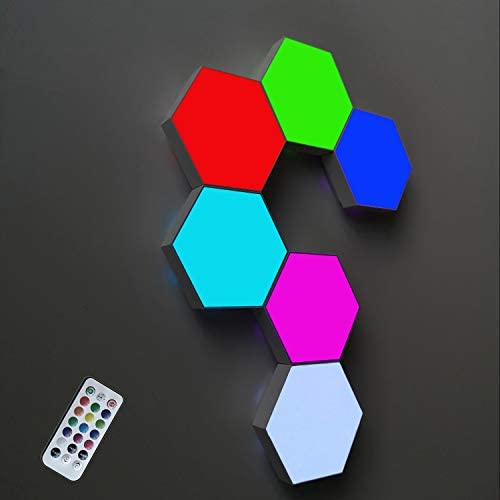 ODISTAR Remote Control Hexagon Wall Light,Smart Wall-Mounted Touch-Sensitive DIY Geometric Modular Assembled RGB led Colorful Light with USB-Power,Used in Bedroom,Living Room Decoration (6-Pack)