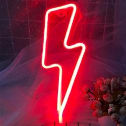 Protecu Red Neon Sign Lightning Bolt, LED Neon Decorative Lights for Wall Decor, Neon Sign Shaped Decor Light, USB/ Battery Operated LED Neon Light Sign for Kids, Christmas, Party, Room Decorations (Red)