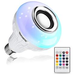 Texsens LED Light Bulb Bluetooth Speaker, 6W E26 RGB Changing Lamp Wireless Stereo Audio with 24 Keys Remote Control