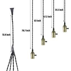 4 Vintage Light Sockets Pendant Hanging Light Cord Kit with Switches, E26/E27 Solid Industrial Lamp Sockets Cord for Kitchens/Dining Rooms/Bars/Restaurants (Bronze)