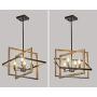 Dining Room Lighting Fixtures Hanging, 4 Lights with Imitation Wood Grain and Matte Black Finish, Farmhouse Chandelier for Kitchen Island, Entryway and Living Room