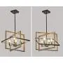 Dining Room Lighting Fixtures Hanging, 4 Lights with Imitation Wood Grain and Matte Black Finish, Farmhouse Chandelier for Kitchen Island, Entryway and Living Room