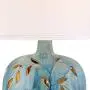 Devan Cottage Table Lamp with Nightlight Ceramic Blue Vine Handcrafted Oval Fabric Shade for Living Room Family Bedroom - 360 Lighting
