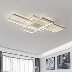 Modern Ceiling Light fixtures AXSHINE Dimmable Light with Remote Geometric Acrylic Chandelier Kitchen Ceiling lamp Bedroom 3light Rectangle Ceiling lamp White Metal led Light 50W 35INCH 3000K-6000K