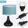 HAITRAL Bedside Table Lamps - Nightstand Lamps Set of 2, Modern Desk Lamp for Bedroom, Living Room, Office with Metallic Base and Fabric Shade - Dark Blue (HT-BTL11-06X2)