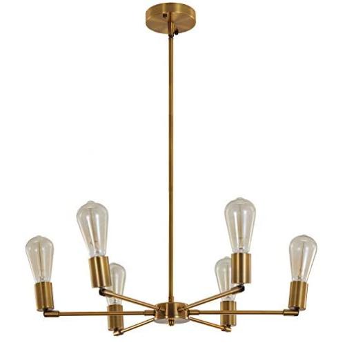 Luupyia 6 Light Sputnik Chandelier Lighting, Gold Sputnik Light Fixture for Living Room Dining Room Pendant Light Fixture Modern Sputnik Chandelier