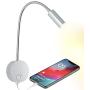 Bedside Reading Wall Light with USB Charging Port, LED Wall Mounted Lamp, Flexible Wall Sconce, Brushed Nickel Finished (3W Warm White)