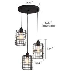 YYJLX Industrial 3-Lights Pendant Lighting Metal Kitchen Island Hanging for Dining Room