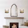 MOTINI Double Gold Wall Sconce Lighting Black and Brushed Brass Metal Vanity Light for Bathroom Bedroom, 2-Light E12 Candelabra Sconces, Gold