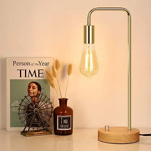 Industrial Desk Lamp, Nightstand Lamp Wooden Base Table Lamp Vintage Bedside lamp for Living Room Bedroom Bedside Office,Gold (Bulb No Included) Industrial Desk Lamp, Nightstand Lamp Wooden Base Table Lamp Vintage Bedside lamp for Living Room Bedroom Bedside Office,Gold (Bulb No Included)
