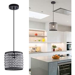 MAYNA Modern Mini Pendant Light, Ceiling Lamp Hanging Lighting Fixture with Hand Crafted Glass Bead for Kitchen Restaurant Cafe Dining Room Indoor, Black, 1-Pack ,20CM Diameter