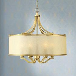 Sydney Warm Antique Brass Drum Pendant Chandelier 25'' Wide Modern Clear Gold Organza Shade 6-Light Fixture for Dining Room House Island Entryway Bedroom Living Room - Possini Euro Design