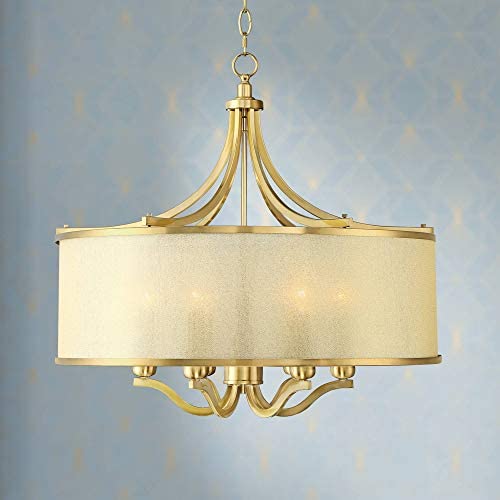 Sydney Warm Antique Brass Drum Pendant Chandelier 25'' Wide Modern Clear Gold Organza Shade 6-Light Fixture for Dining Room House Island Entryway Bedroom Living Room - Possini Euro Design