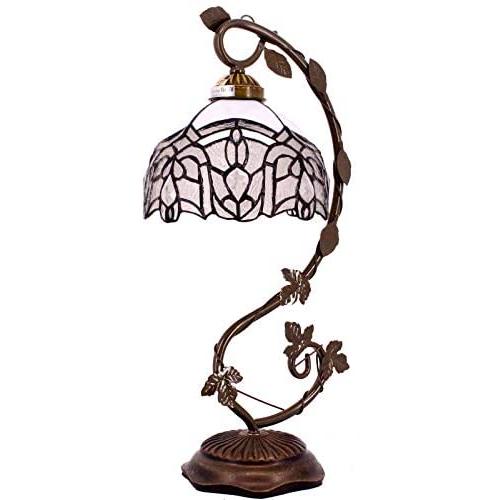 Tiffany Lamps White Stained Glass Crystal Style Table Desk Reading Light Style Shade W8H20 Inch WERFACTORY Lamps Parent Friend Lover Living Room Bedroom Bookcase Dresser Coffee Bar Gifts