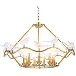 9-Light Living Room Dining Room Bedroom Project Golden Simple Creative Dining Table Glass Bird Chandelier Size: 100 40CM