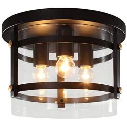 Semi Flush Mount Ceiling Light Fixture, Farmhouse 3-Light Hallway Light Fixtures Ceiling Lighting with Acrylic Material for Kitchen Bedroom, Matte Black