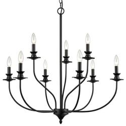 Modern Dining Room Chandeliers Metal Farmhouse Candle Style Black Chandelier, 32-in