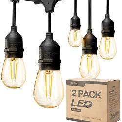 addlon 2 Pack 48ft LED Outdoor String Lights Hanging Edison Plastic Bulbs Commercial Grade Dimmable Patio Café Light, UL Listed Weatherproof Strand 15 Hanging Sockets for Market Bistro Garden Backyard