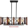 PUZHI HOME Farmhouse Linear Chandelier, 5 Lights Wooden Kitchen Island Lighting Linear Pendant Light Fixture Antique Industrial Metal Dining Room Light