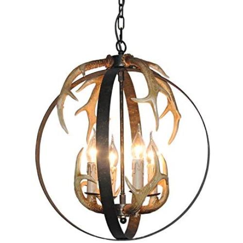Unitop Farmhouse Chandelier-4 Light D18'' Vintage Antler Globe Rustic Chandelier-Pendant Lighting for Kitchen Island Bedroom Dining Room Coffer Bar 3002C-4