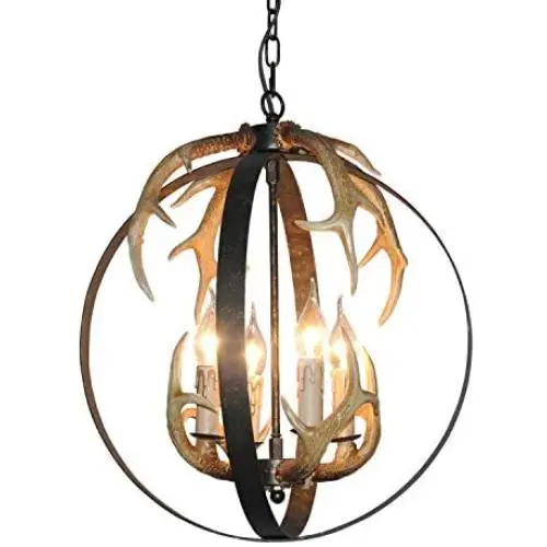 Unitop Farmhouse Chandelier-4 Light D18'' Vintage Antler Globe Rustic Chandelier-Pendant Lighting for Kitchen Island Bedroom Dining Room Coffer Bar 3002C-4