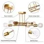 Mid Century Modern 6 Light Fxitures, Palacelantern Semi Flush Ceiling Light Contemporary Sputnik Chandelier Gold Lighting for Dining Room Farmhouse Kitchen Bedroom and Foyer