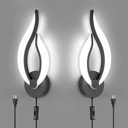 Modern Wall Sconces Set of 2, Plug in Wall Sconces 10W 5500K Cool White Acrylic Wall Sconce Lighting with 5.5FT Plug in Cord and On/Off Switch on The Cord