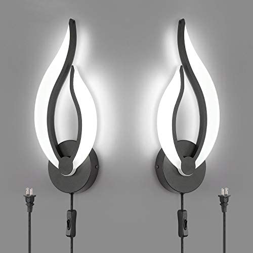 Modern Wall Sconces Set of 2, Plug in Wall Sconces 10W 5500K Cool White Acrylic Wall Sconce Lighting with 5.5FT Plug in Cord and On/Off Switch on The Cord