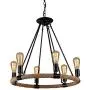 NOXARTE Round Hemp Rope Chandelier Vintage Black Pendant Light Retro Wagon Wheel Lighting Fixture for Dining Room Farmhouse 6-Light
