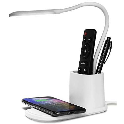 Aduro U-Light LED Desk Lamp with Wireless Charger Dimmable Eye-Caring Desktop Lamp with Organizer & 3 Brightness Levels White