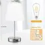 Touch Control Table Lamp with 2 USB Ports and AC Power Outlet 3 Way Dimmable Modern Bedside Nightstand Lamp with White Fabric Shade & Satin Nickle Base for Bedroom Living Room Office LED Bulb Included