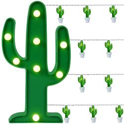 Mudder 2 Pieces LED Cactus Light Night Table Lamp Light Cactus String Lights Battery Cactus Lights for Kids Room Bedroom Holiday Parties Weddings Garden Decorations