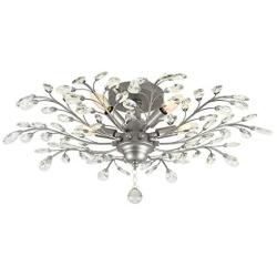 SEOL-LIGHT Vintage Large Crystal Branches Chandeliers Ceiling Light Flush Mounted Fixture with 5 Light 200W Sliver Grey for Bedroom,Entryway,Living Room,31.5''Dia