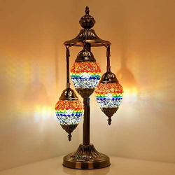 Marrakech Handmade 3 Globe Egg Shaped Mosaic Table Lamp Stained Glass Turkish Bedside Lamp