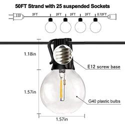 Banord 50FT G40 Globe String Lights, 2700K Waterproof Outdoor Lights with 26 Dimmable Plastic Bulbs, Shatterproof Patio Lights String, Porch Lights, Cafe Lights, Backyard Lights, E12 Screw Base