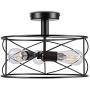 3 Lights Vintage Semi Flush Mount Ceiling Light Fixtures, E26 Industrial Rustic Metal Cage Ceiling Light Fixture for Hallway Bedroom Kitchen Dining Room Farmhouse(Bulbs not Included)