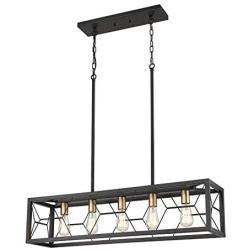 EAPUDUN 5-Light Kitchen Island Lighting, Modern Linear Pendant Light Fixture, Metal Farmhouse Chandeliers for Dinning Room Living Room, Matte Black Finish, PDA1273-MBK