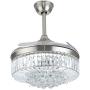 Modern Dimmable Fandelier Crystal Ceiling Fan with Lights and Remote Invisible Retractable Chandelier Fan Light LED Lighting-Polished Chrome 42'' (Crystal2)