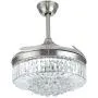 Modern Dimmable Fandelier Crystal Ceiling Fan with Lights and Remote Invisible Retractable Chandelier Fan Light LED Lighting-Polished Chrome 42'' (Crystal2)