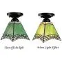 KWOKING Lighting Tiffany Ceiling Lights Stained Glass Hanging Lamp with Green Cone Shade Semi Flush Mount Ceiling Light for Living Room, Hallway, Kitchen 4 Sides