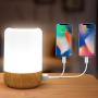 Table Lamp Touch Night Light - 4 Quickly Charge USB Port Bedside Lamps with Dimming Warm White Light 13 Colors RGB Table Lamp for Bedroom Living Room Office Hallways (Wood)