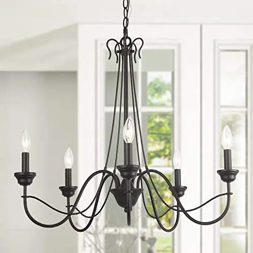 LOG BARN 5 Lights French Country Shabby Chic Chandelier in Brown Rust Metal Finish, 26.8'' Medium Dining Room Pendant Light Fixture LOG BARN 5 Lights French Country Shabby Chic Chandelier in Brown Rust Metal Finish, 26.8'' Medium Dining Room Pendant Light Fixture
