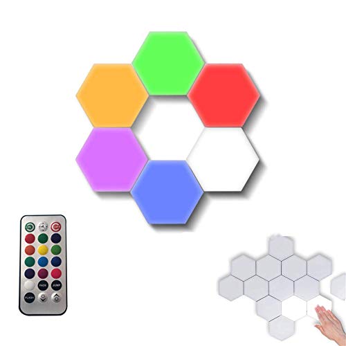 QBABY Remote Control Hexagon Wall Light Multicolor with USB Power, Modular Touch Sensitive Hexagonal Lights Panels DIY Assembled for Bedroom,Living Room