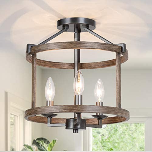 GEPOW Semi Flush Mount Ceiling Light Fixture, Farmhouse Faux Wood Ceiling Light for Bedroom Hallway, Foyer, Entryway, Kitchen, Stairway, Dining & Living Room GEPOW Semi Flush Mount Ceiling Light Fixture, Farmhouse Faux Wood Ceiling Light for Bedroom Hallway, Foyer, Entryway, Kitchen, Stairway, Dining & Living Room