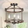 GEPOW Semi Flush Mount Ceiling Light Fixture, Farmhouse Faux Wood Ceiling Light for Bedroom Hallway, Foyer, Entryway, Kitchen, Stairway, Dining & Living Room