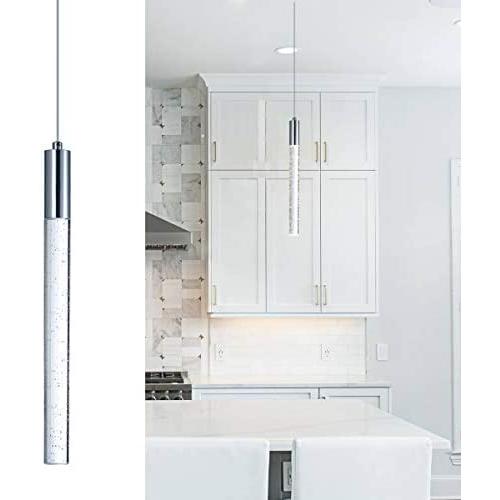 VILUXY Modern Kitchen Island Pendant Lighting, 5W LED Crystal Hanging Lighting Fixture Chrome Finish with Seeded Glass, for Dining Room, Kitchen Warm White 3000K VILUXY Modern Kitchen Island Pendant Lighting, 5W LED Crystal Hanging Lighting Fixture Chrome Finish with Seeded Glass, for Dining Room, Kitchen Warm White 3000K