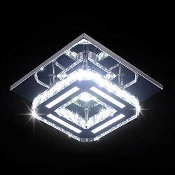 Chandelier Crystal, Modern Square Crystal Ceiling Light Flush Mount Not Dimmable LED Pendant Lighting with 6000K Lamp for Bedroom Foyer Entry Dining Room Hallway (Cool White)