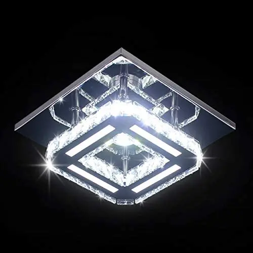 Chandelier Crystal, Modern Square Crystal Ceiling Light Flush Mount Not Dimmable LED Pendant Lighting with 6000K Lamp for Bedroom Foyer Entry Dining Room Hallway (Cool White)